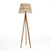 Lampada da terra in rattan beige struttura in teak