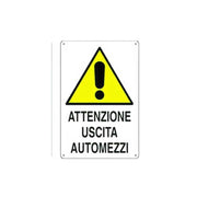 Cartello di pericolo attenzione uscita automezzi in polionda cm 50x70