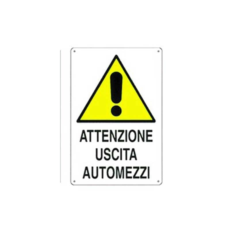 Cartello di pericolo attenzione uscita automezzi in polionda cm 50x70