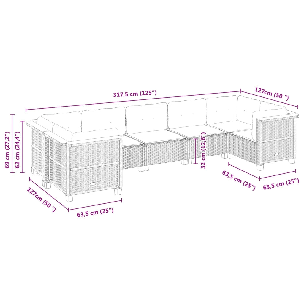 Set Divani da Giardino con Cuscini 7pz Nero Polyrattan