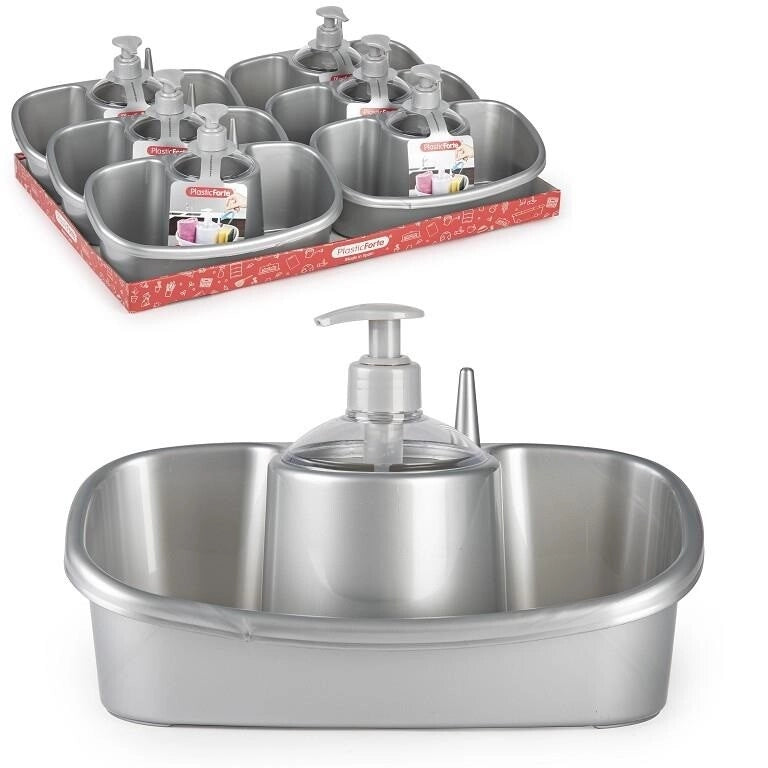 Portaspugna Organizzazione Cucina con Dispenser Sapone Argento