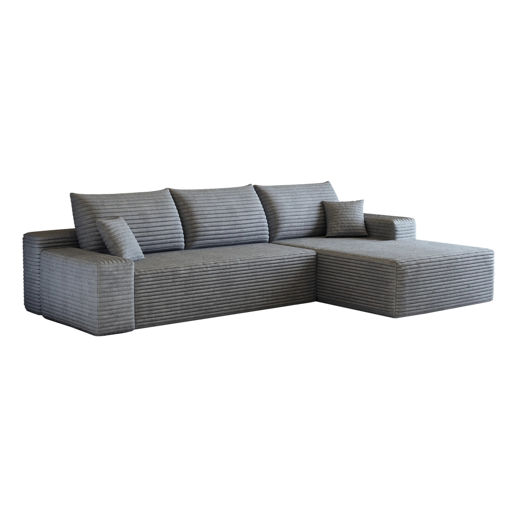 Divano angolare modulare a L - con seduta profonda - in tessuto grigio - 270×175×83 cm
