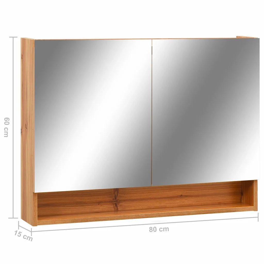 Armadietto a Specchio con LED Rovere 80x15x60 cm in MDF 323606