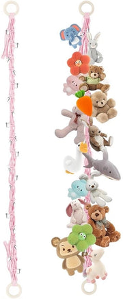 Cassetto di Deposito a Knuffel 200 cm - 2 Pezzi - Corda di Cotone - Anello in Legno - Viti Metalliche - Portatile e Duraturo - Deposito di Giocattoli