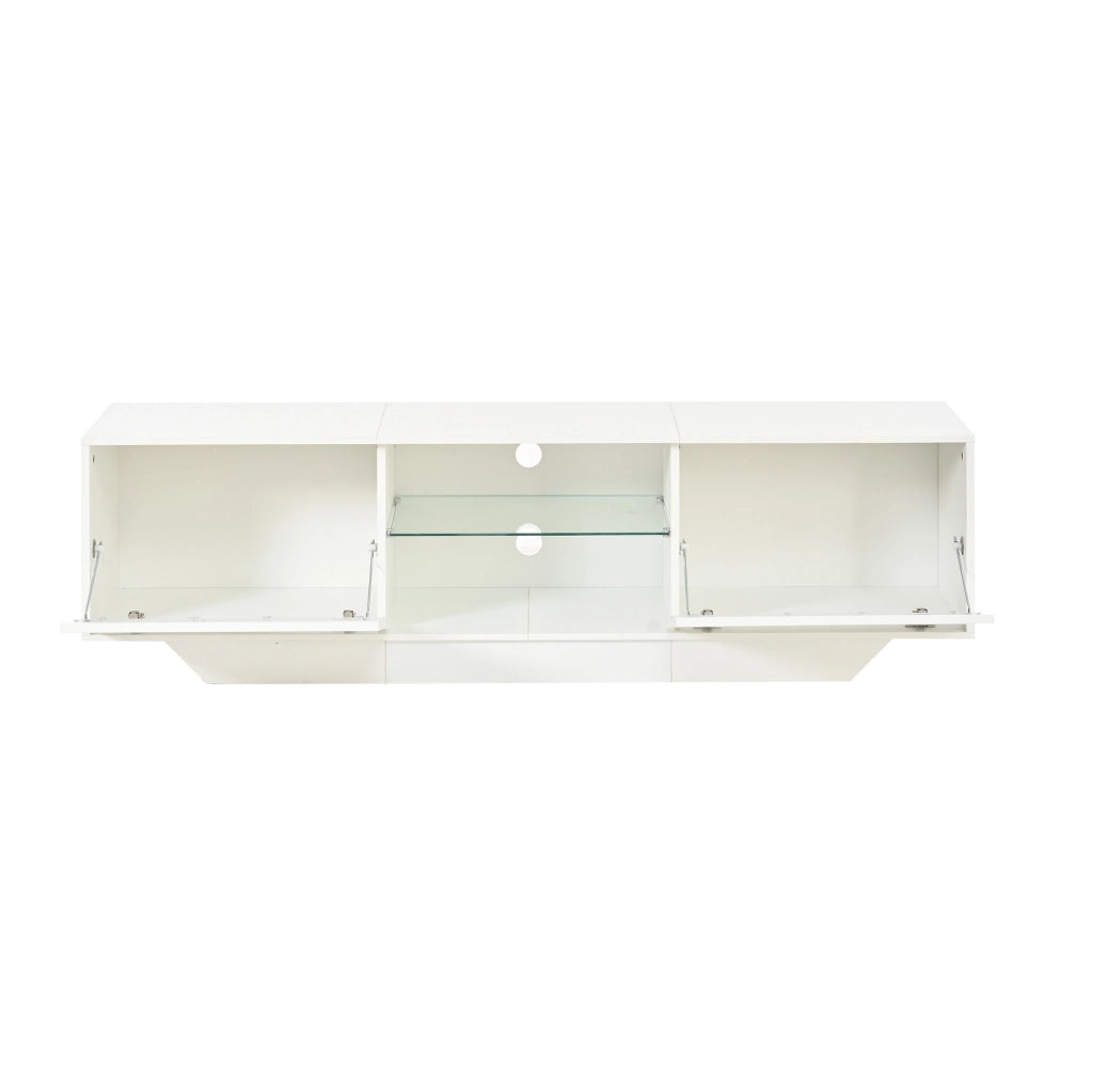 Mobile TV 160x35x44.5 cm con illuminazione RGB; ripiani interni; in truciolare; bianco