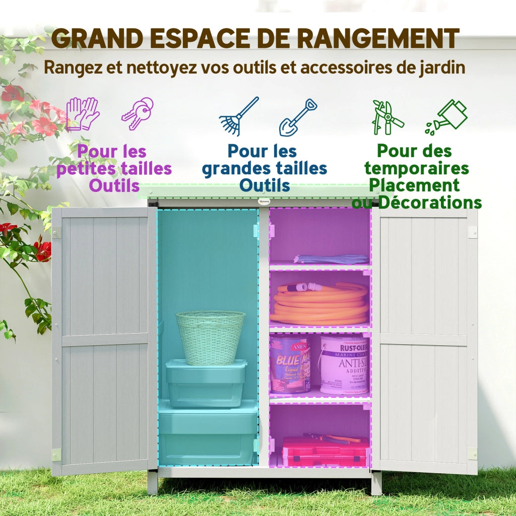 Armadio da giardino ¨C zephmum ¨C legno massello, 3 ripiani, 2 ante, grigio, 75x40x90 cm