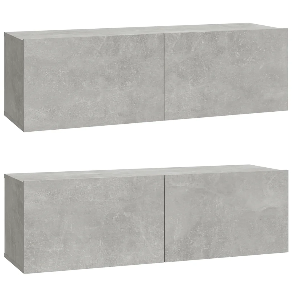 Mobili TV da Parete 2 pz-Credenza TV-Console TV Grigio Cemento 100x30x30 cm in Legno