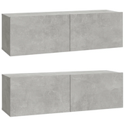 Mobili TV da Parete 2 pz-Credenza TV-Console TV Grigio Cemento 100x30x30 cm in Legno