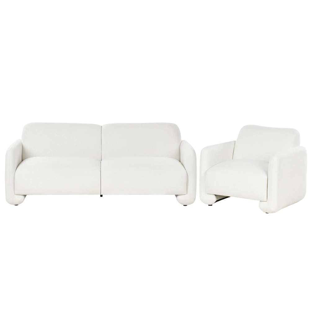 Set da salotto in tessuto divano 3 posti poltrona poliestere imbottitura ampio schienale braccioli mobili da salotto retrò bianco