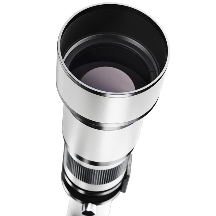 Teleobiettivo 650-1300mm 1:8-16 CSC per DSLR MFT – Zoom tele, focus manuale, per full-frame e APS-C – con coperchio e borsa di trasporto