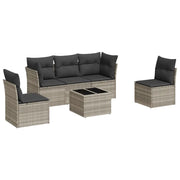 Set Divano da Giardino 6pz | Set Salotto da Giardino con Cuscini Grigio Chiaro Polyrattan