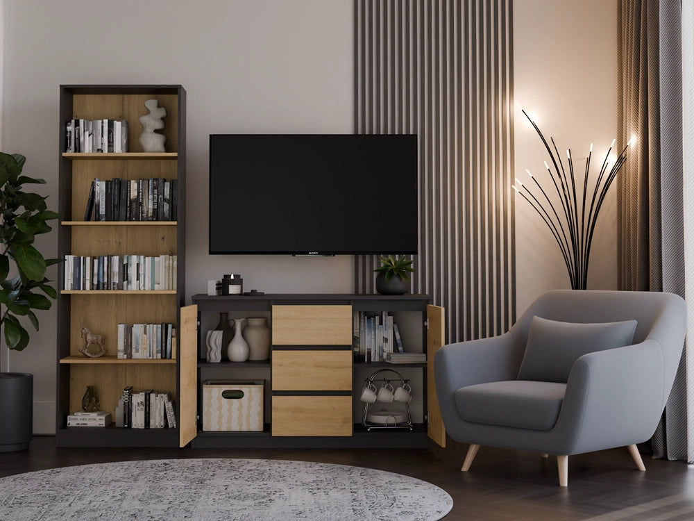 Cassettiera MALWA 2d3s antracite rovere artisan per camera e soggiorno