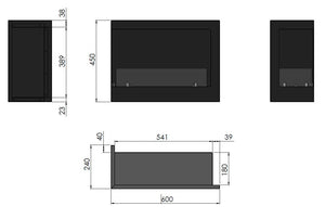 Camino a Bioetanolo da Incasso 60x45 cm Corner 600 Right Destro Nero