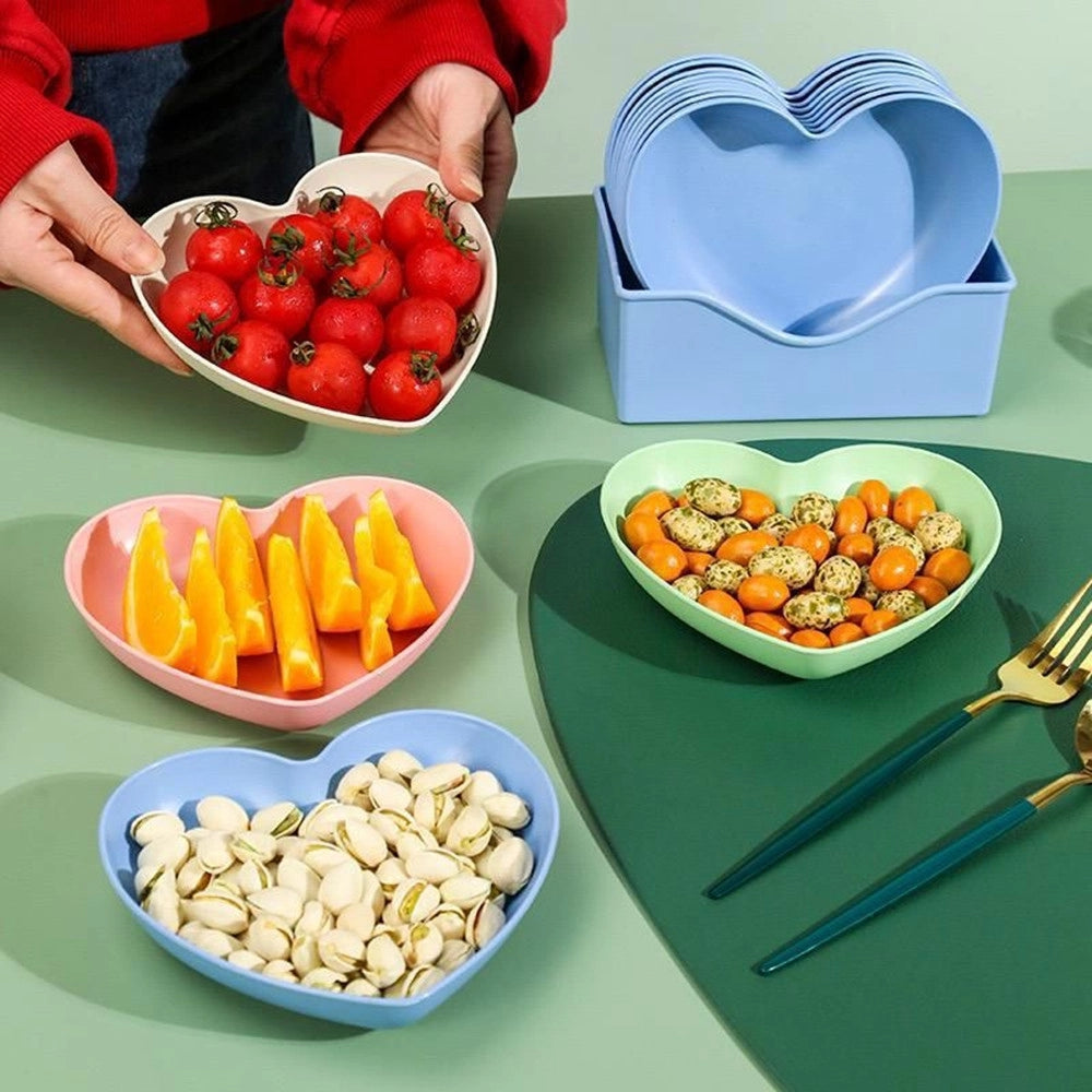 Trade Shop - Set 10 Piatti Piatto Forma Di Cuore Riutilizzabili Multifunzione Plastica Cucina -
