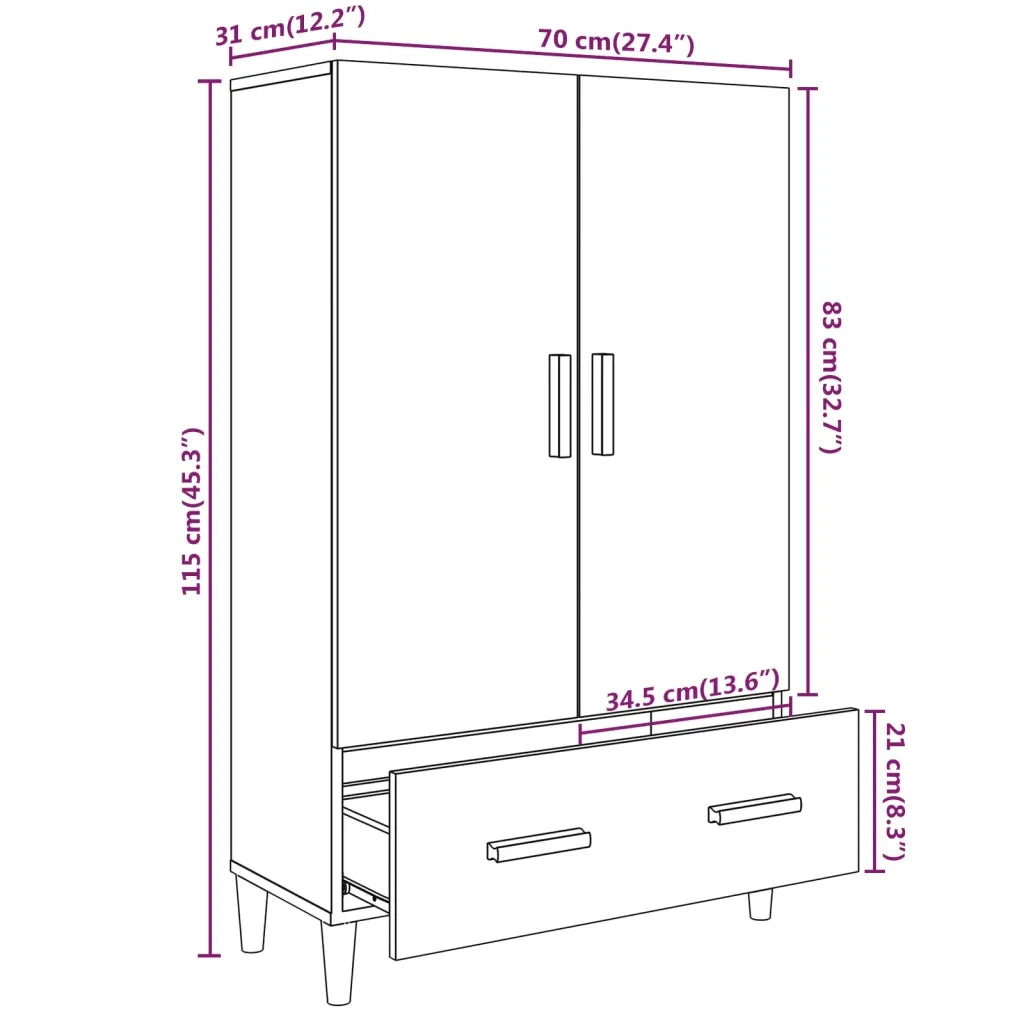Credenza Grigio Cemento 70x31x115 cm in Legno Multistrato 812532