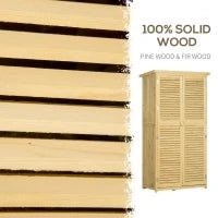 Casetta Attrezzi Giardino in Legno di Abete e Pino con 4 Scompartimenti, Armadio da Esterno Porta Attrezzi da Giardino con Tetto Impermeabile, 87x46.5x160cm, Color Legno