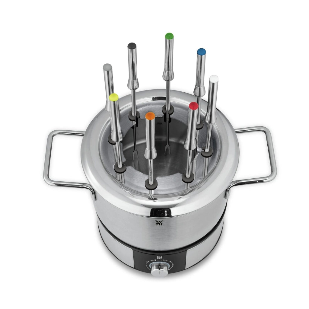 WMF 04.1513.0011 Lono Fonduta Elettrica 1400 W per 8 Persone con Regolazione Temperatura e Forchette Colorate colore Nero