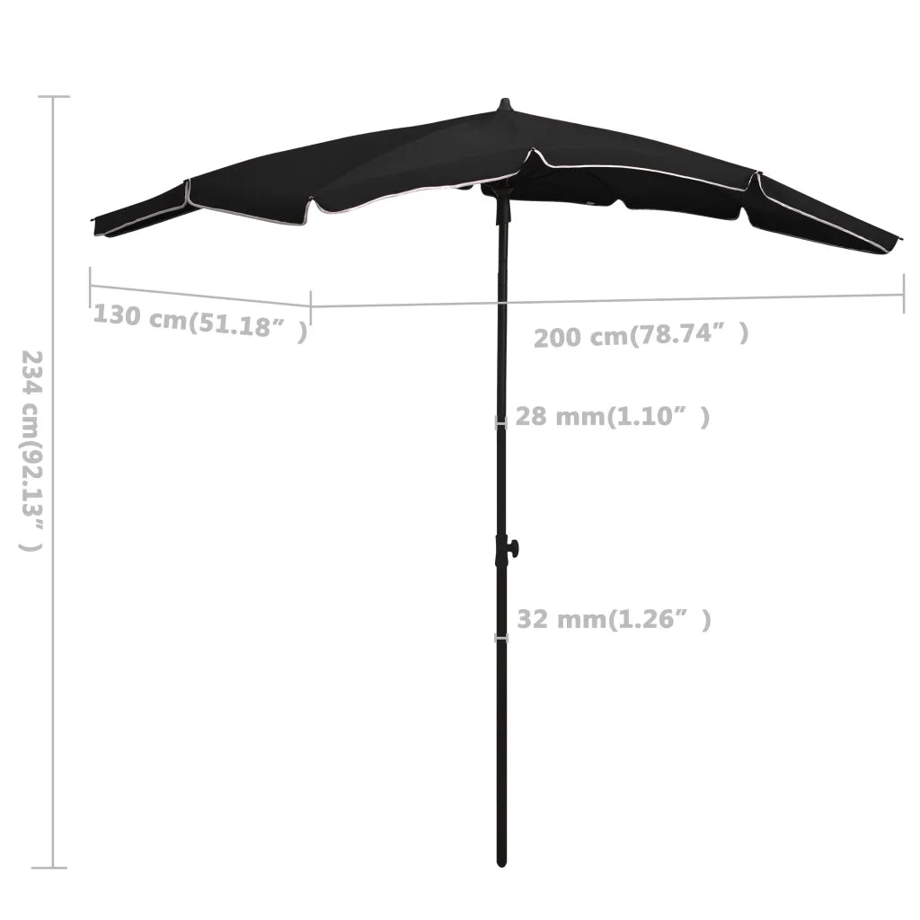 Ombrellone da Giardino con Palo 200x130 cm Nero 315557