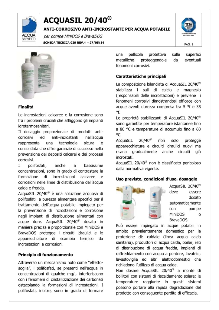 Acquabrevetti Acquasil 20/40 Antincrostante Ed Anticorrosivo Flaconi liquido Da 5kg