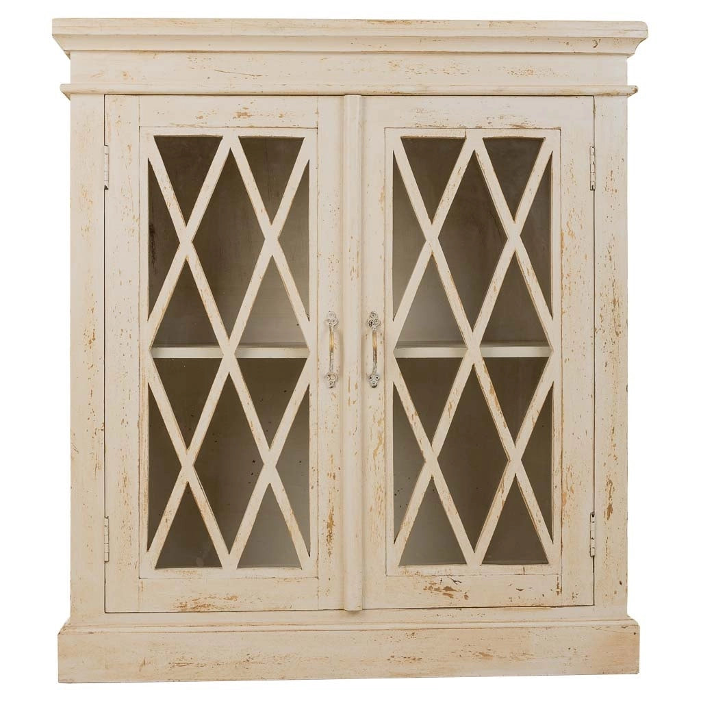 Mobile da ingresso in legno e vetro bianco lavorato a mano 90x40x100h