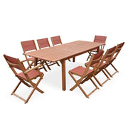 Set tavolo da giardino rettangolare allungabile in legno con 8 sedie,