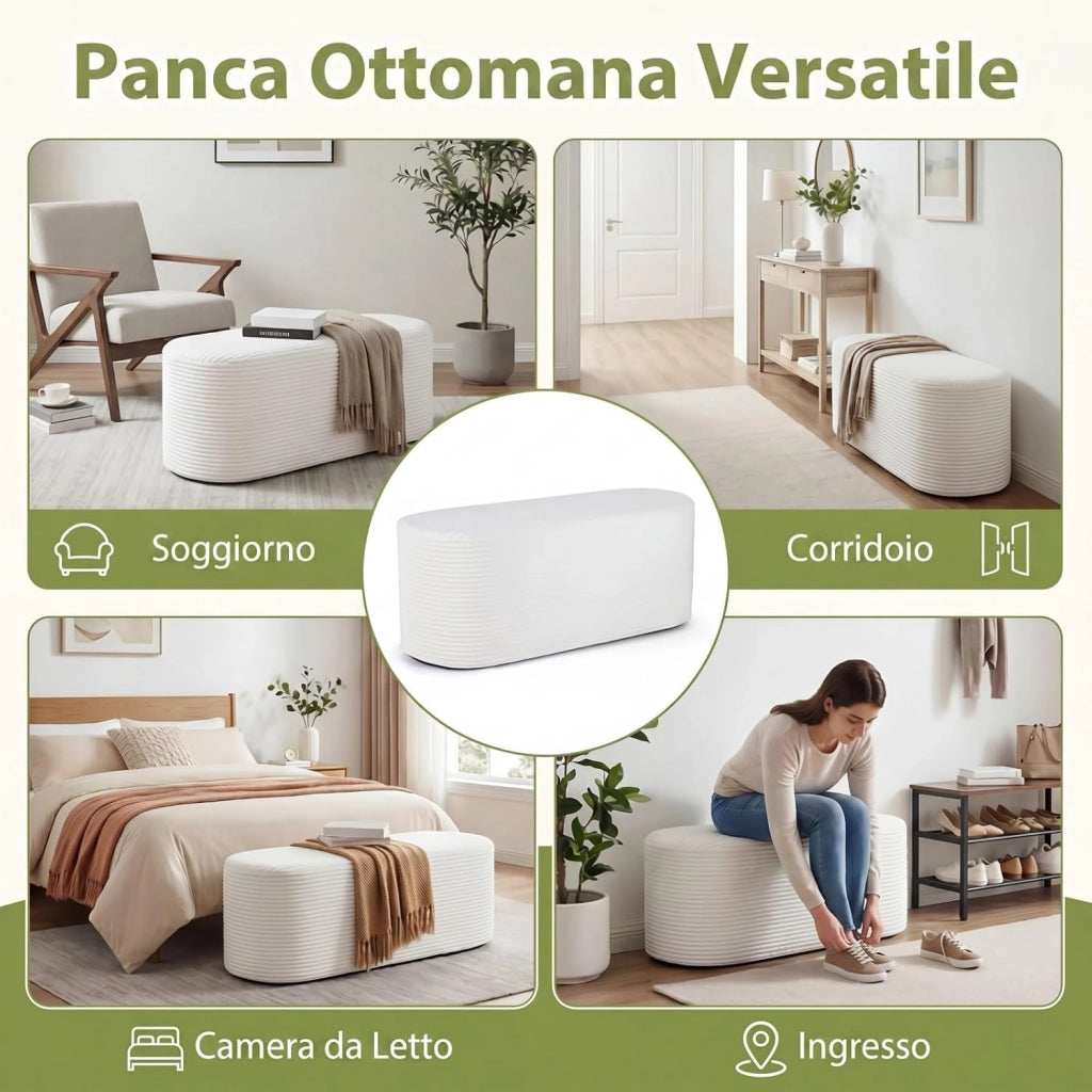 Pouf Poggiapiedi Imbottito 120 X 46 X 48 CM, Poggiapiedi Divano con Velluto a Coste e Spugna ad Alta Densità, Pouf Ovale con Base Antiscivolo per Soggiorno, Camera da Letto, Beige