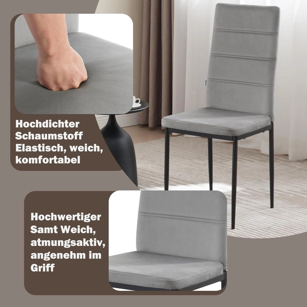 Sedie Sala da Pranzo Set di 4, Sedie da Cucina, Sedia da Pranzo con Schienale Alto, Senza Braccioli, per Soggiorno, Sala Reception, Sedie in Velluto con Gambe in Metallo, Grigio scuro,EZS47dgr-4