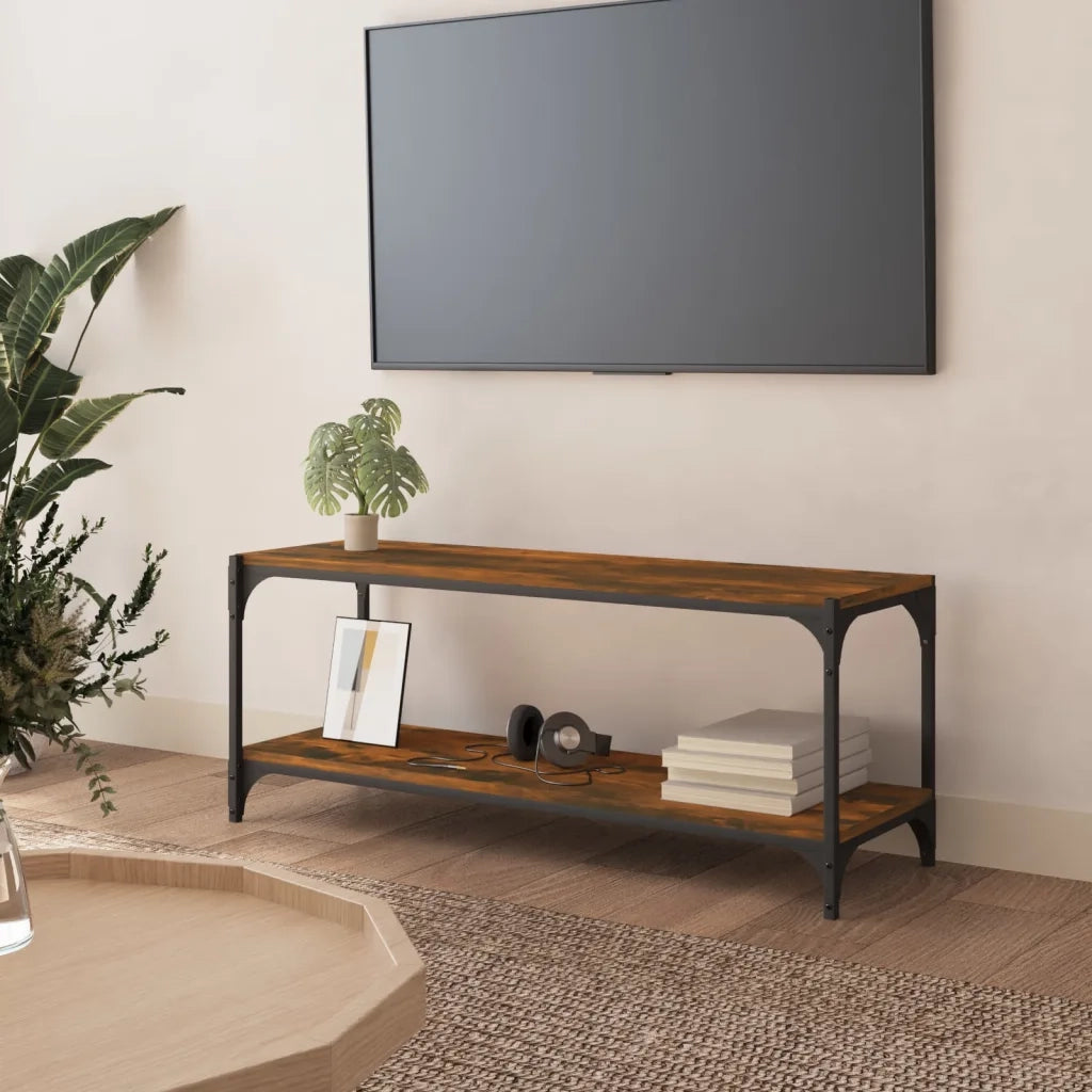 Mobile TV-Credenza per TV-Console TV Rovere Fumo 100x33x41 cm Legno Multistrato e Acciaio