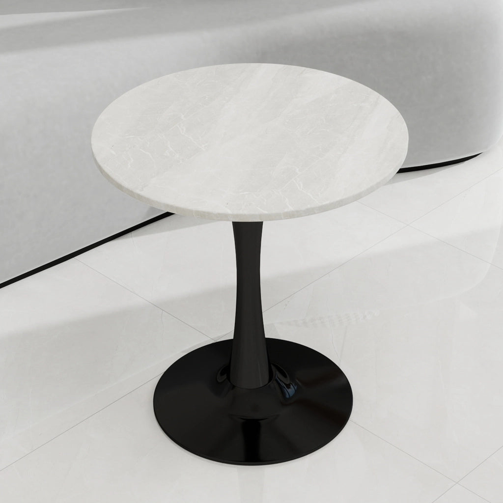 TAVOLINO Rotondo 70 cm Marmo Artificiale Nero Bianco