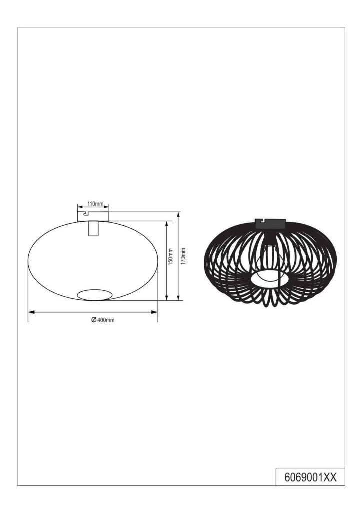 Plafoniera ellisse, metallo, rame antico, D 40 cm, Johann