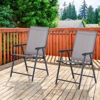 Set 2 Sedie Pieghevoli da Esterni in Acciaio e Texteline Per Giardino Veranda Terrazzo, Grigio, 58 x 64 x 94cm