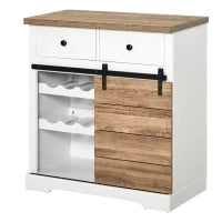 Mobile da Cucina Rustico con 2 Cassetti, Ripiani Aperti e Portabottiglie, in Legno e Metallo, 80x39x86 cm