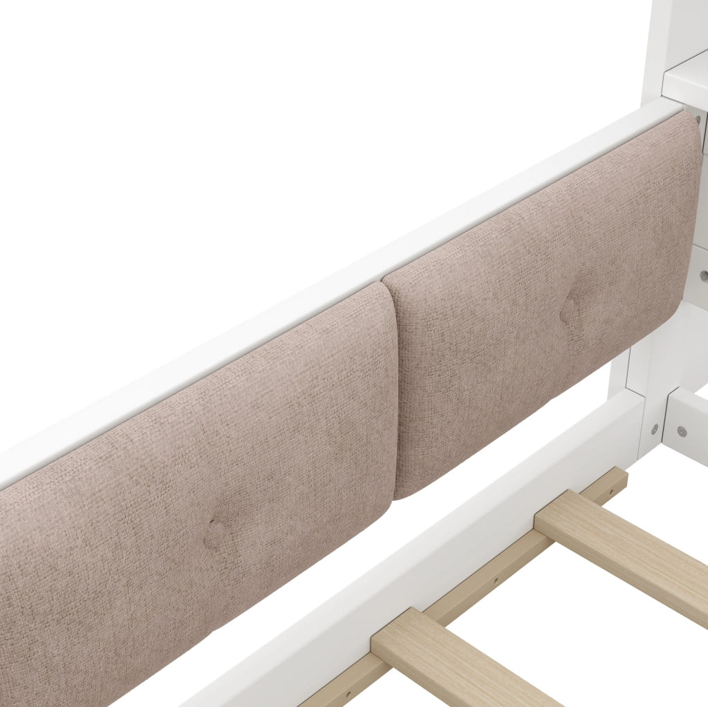 Lettino per bambini con sponde di sicurezza e testiera con contenitore; 90x200 cm; bianco
