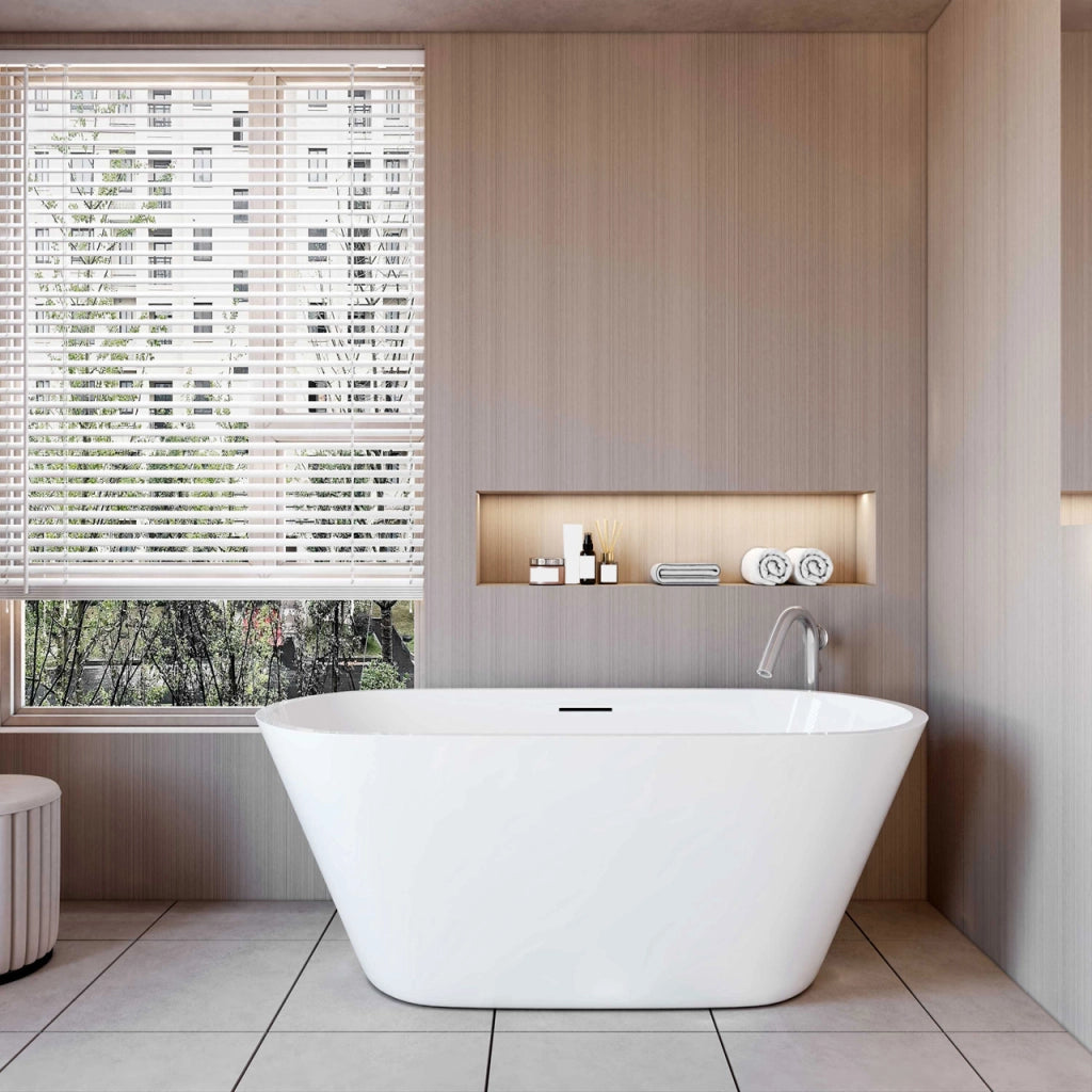 Vasca da Bagno a Isola Freestanding in Acrilico da 150x70x58 cm, Colore Bianco, Forma Ovale
