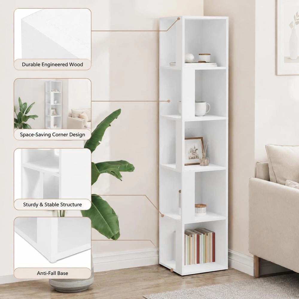 Corner Shelf, White, 33x33x164.5 Cm, Wood-based Material