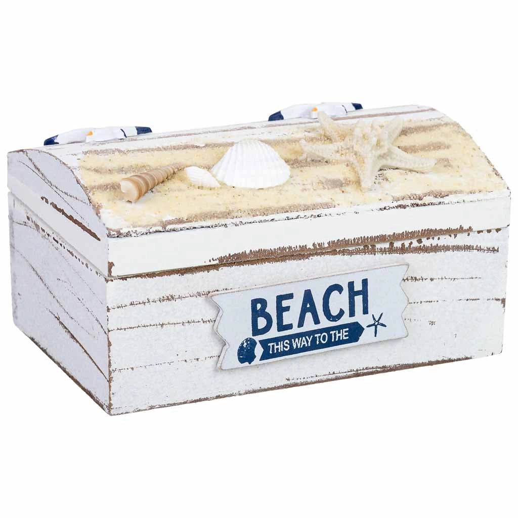 Scatola in legno bianco con conchiglie 16x11x8h cm