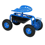 Sedia da giardino con ruote altezza regolabile 81 x 44,5 x 53,5 cm seduta girevole a 360° atmosfera accogliente metallo blu 20_0013603
