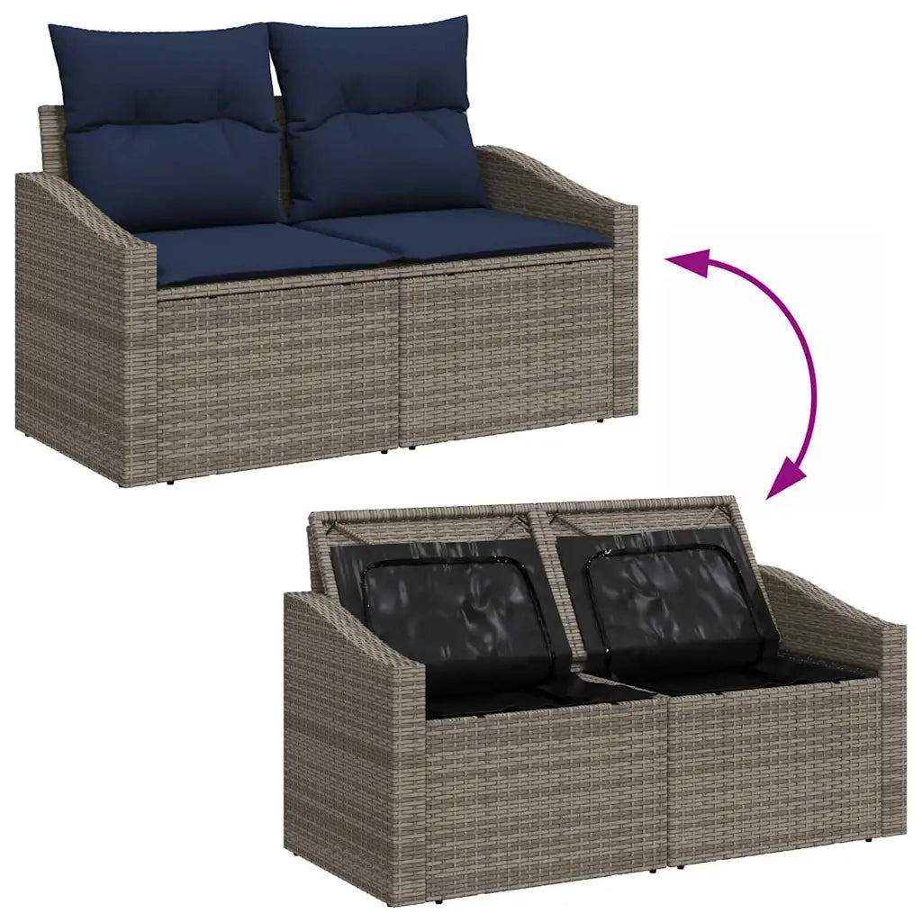 Set Divano da Giardino con cuscino 9 pcs Grigio polyrattan