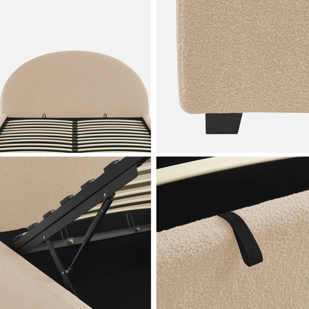 Struttura letto con contenitore e testiera 140x190cm, imbottita