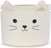 Cestino per bambini in cotone per giocattoli e bucato, cassetto per bucato e giocattoli in uno, decorazione camera da bambini gatto bianco