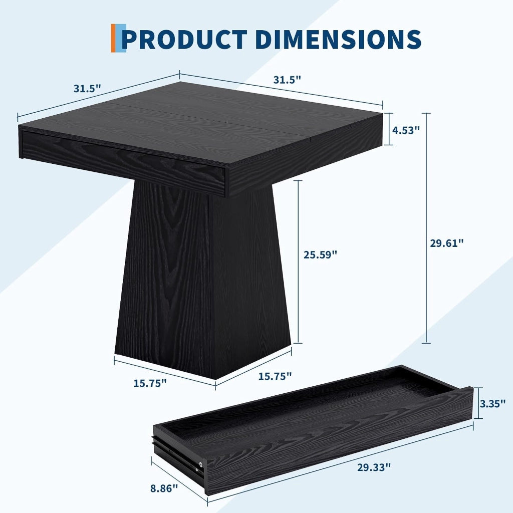 Tavolo da Pranzo Quadrato Salvaspazio 80 cm per 4 Persone con Cassetto - Nero