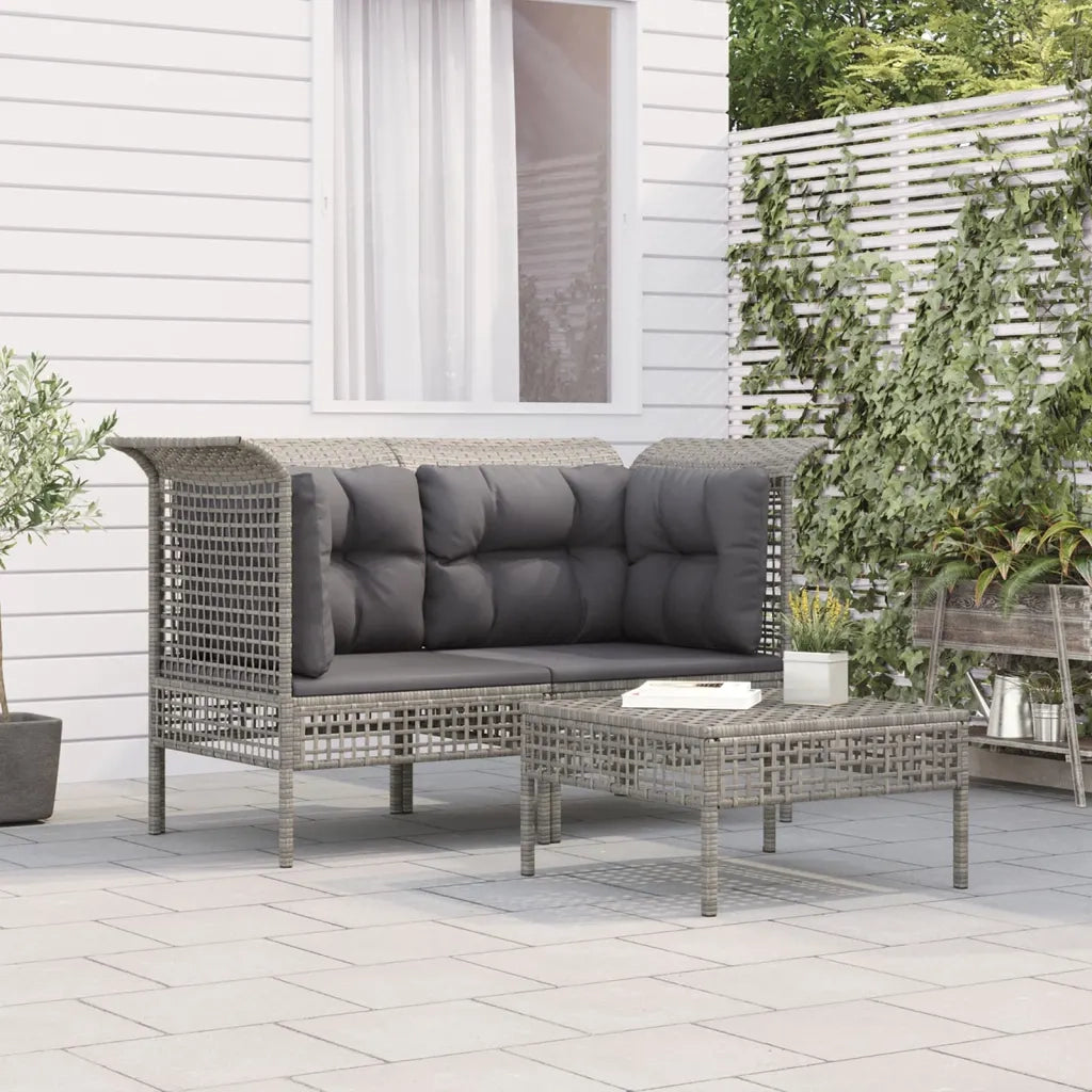 Set Divani da Giardino 3 pz | Set Salotto da Giardino con Cuscini in Polyrattan Grigio