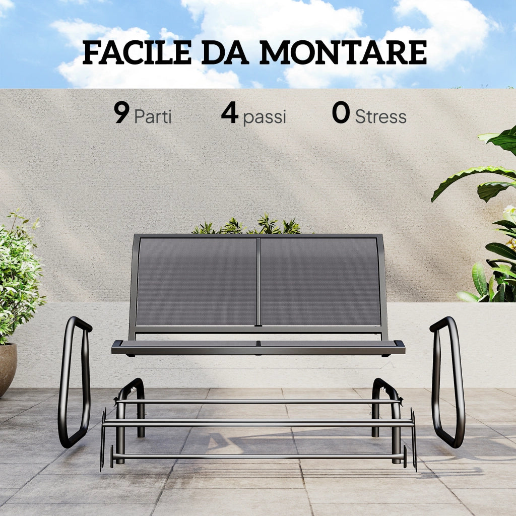Panchina a Dondolo 2 Posti da Giardino in Metallo e Tessuto a Rete, 120x70x85 cm, Grigio