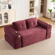 Divano letto 180x98x80 cm trasformabile in velluto a coste rosso vino