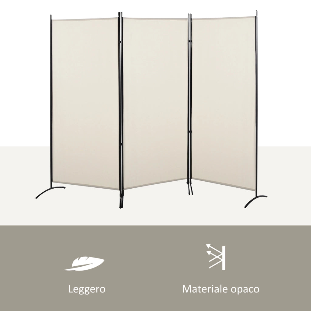 Paravento Separ¨¦ a 3 Pannelli Pieghevole ¨C Zephmum ¨C Metallo e Poliestere Beige 253x50x182cm