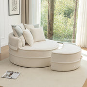 Poltrona rotonda da salotto in Chenille con ottomana e 5 cuscini, colore beige
