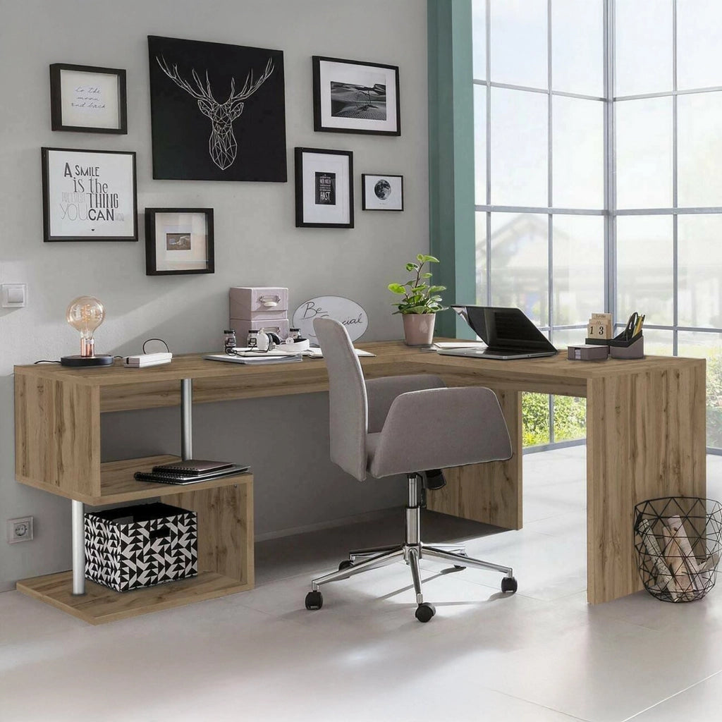 Annibi, Scrivania Angolare Made in Italy, 160x60x78h cm Marrone Rovere