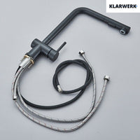 FELICE| Rubinetto da cucina estraibile Premium in acciaio inox nero opaco | Miscelatore canna dritta | Rubinetto gastro alta pressione 360° 2 attacchi