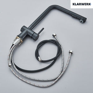 FELICE| Rubinetto da cucina estraibile Premium in acciaio inox nero opaco | Miscelatore canna dritta | Rubinetto gastro alta pressione 360° 2 attacchi