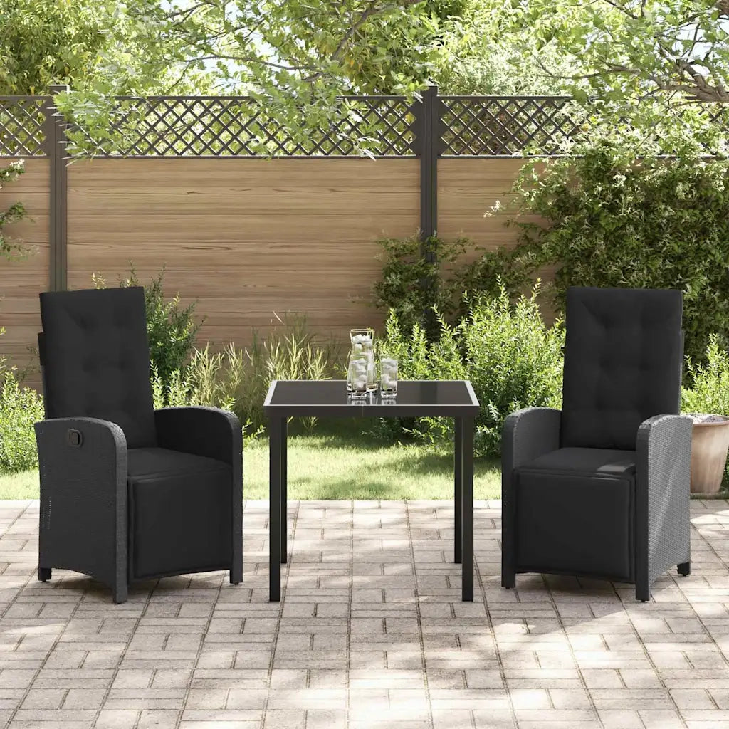 Set da Pranzo per Giardino con cuscino 3 pcs Nero polyrattan 3380309